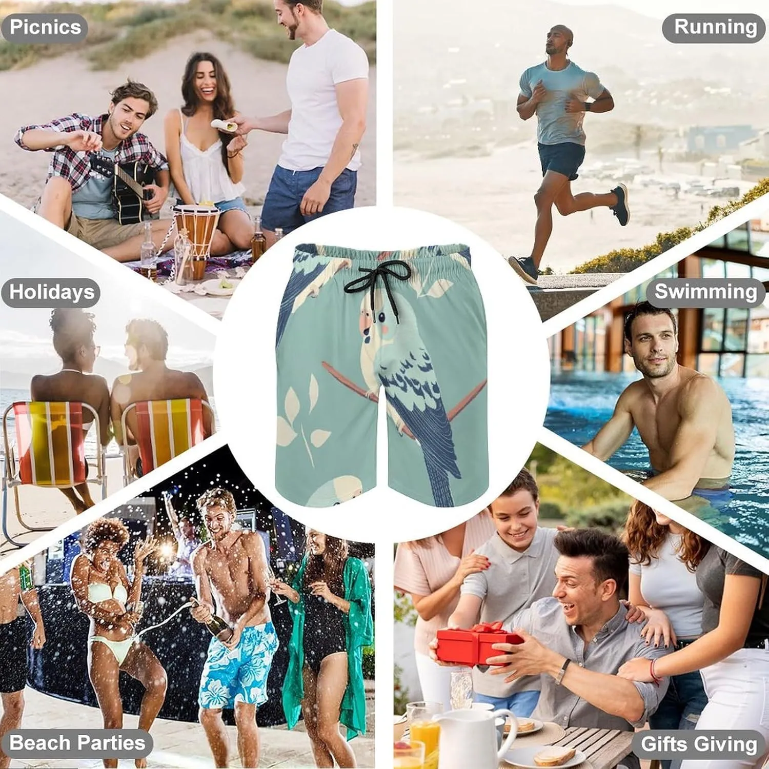 Shark Pattern Men's Athletic Running Shorts with Pockets Lightweight Beach Shorts Quick Dry