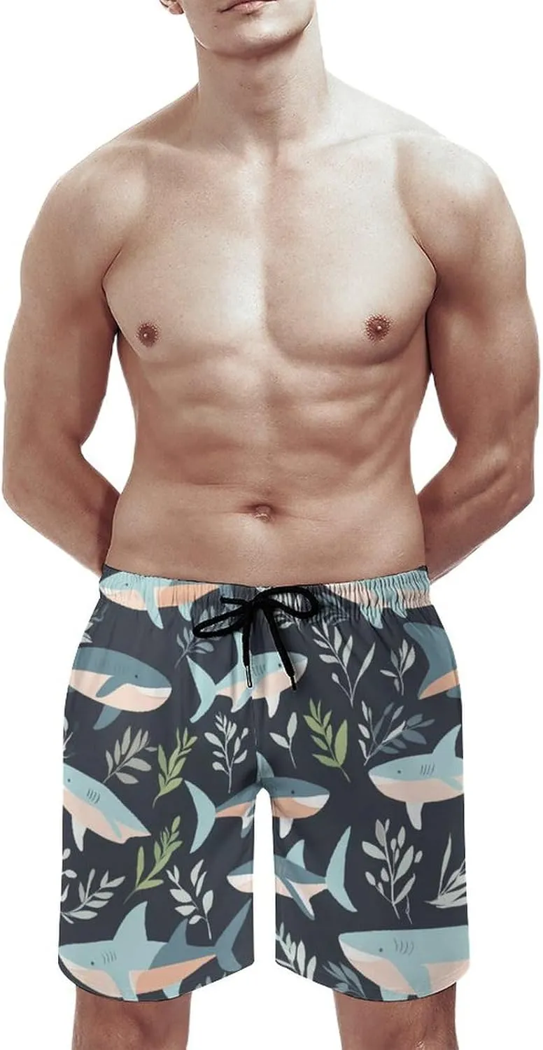 Shark Pattern Men's Athletic Running Shorts with Pockets Lightweight Beach Shorts Quick Dry