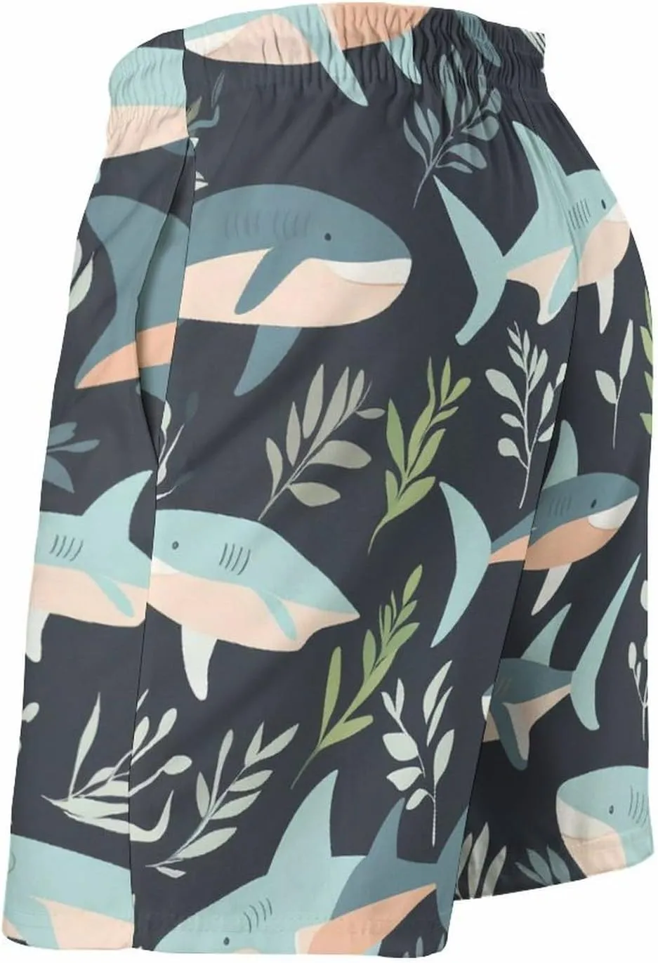 Shark Pattern Men's Athletic Running Shorts with Pockets Lightweight Beach Shorts Quick Dry