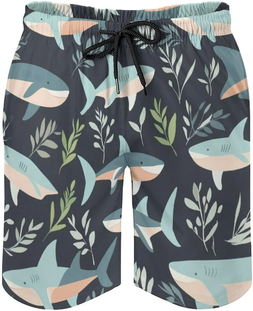 Shark Pattern Men's Athletic Running Shorts with Pockets Lightweight Beach Shorts Quick Dry