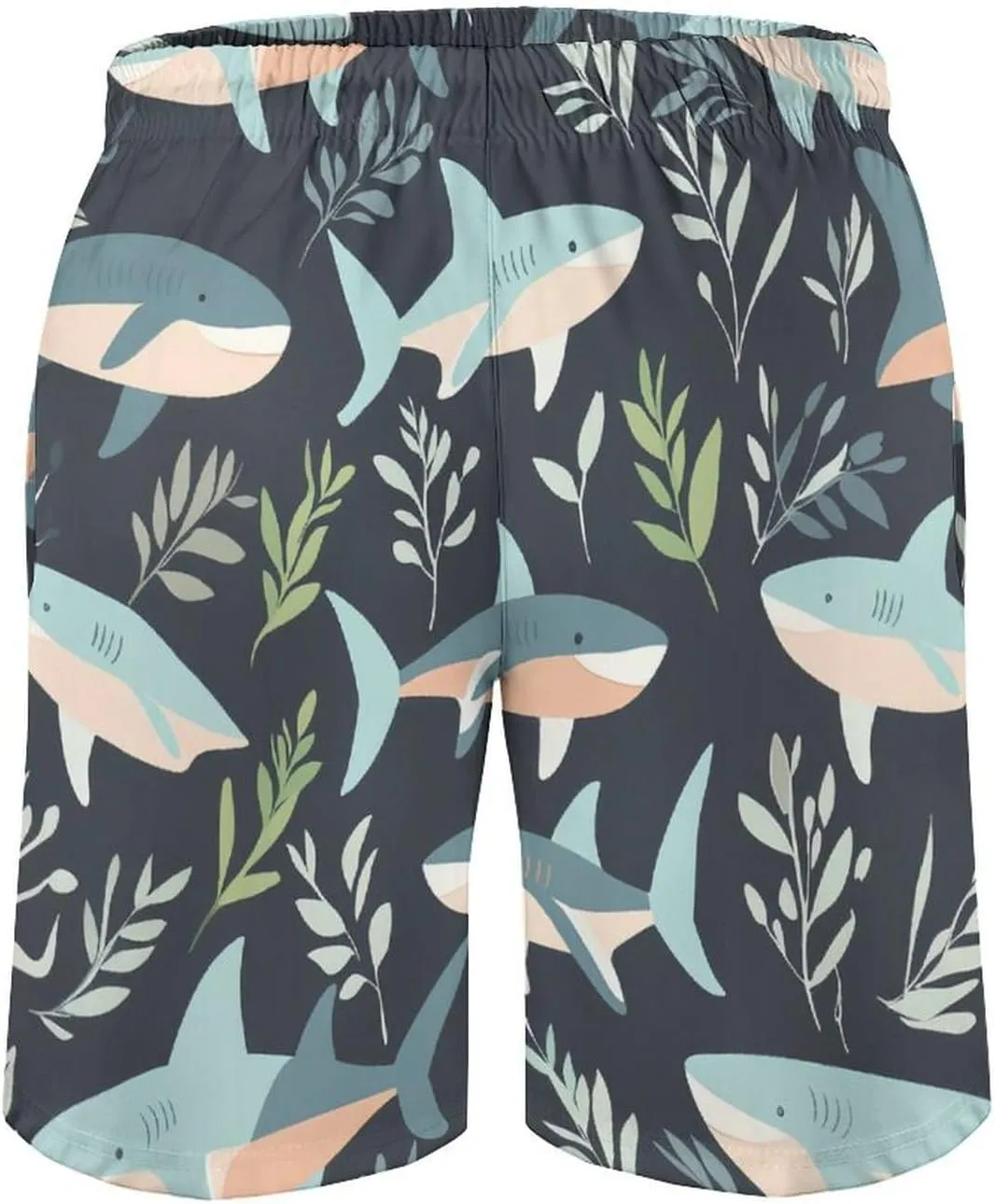 Shark Pattern Men's Athletic Running Shorts with Pockets Lightweight Beach Shorts Quick Dry