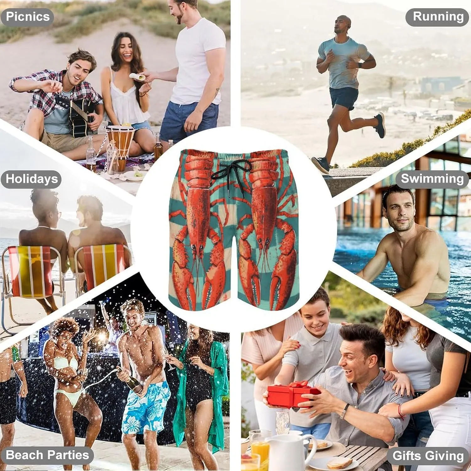 Shark Pattern Men's Athletic Running Shorts with Pockets Lightweight Beach Shorts Quick Dry