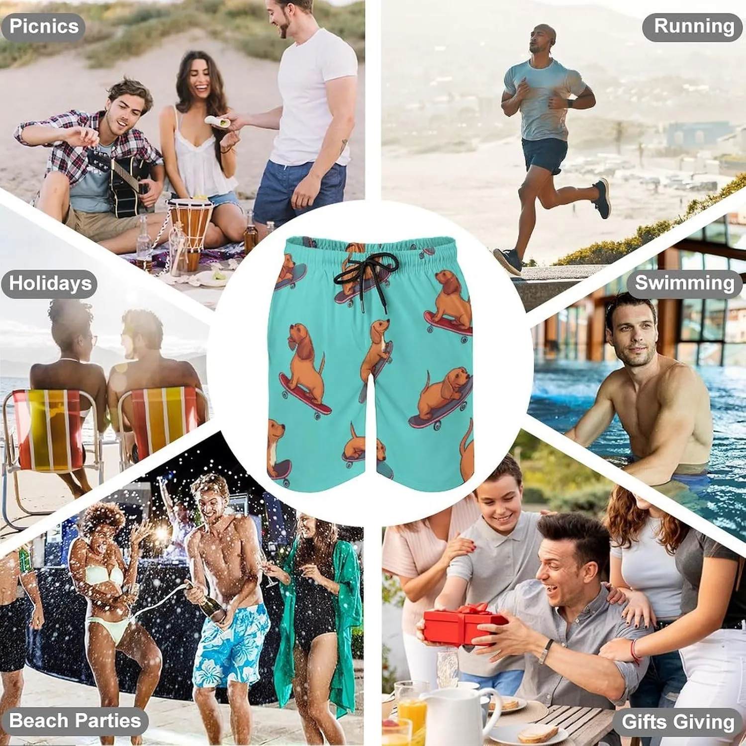 Shark Pattern Men's Athletic Running Shorts with Pockets Lightweight Beach Shorts Quick Dry