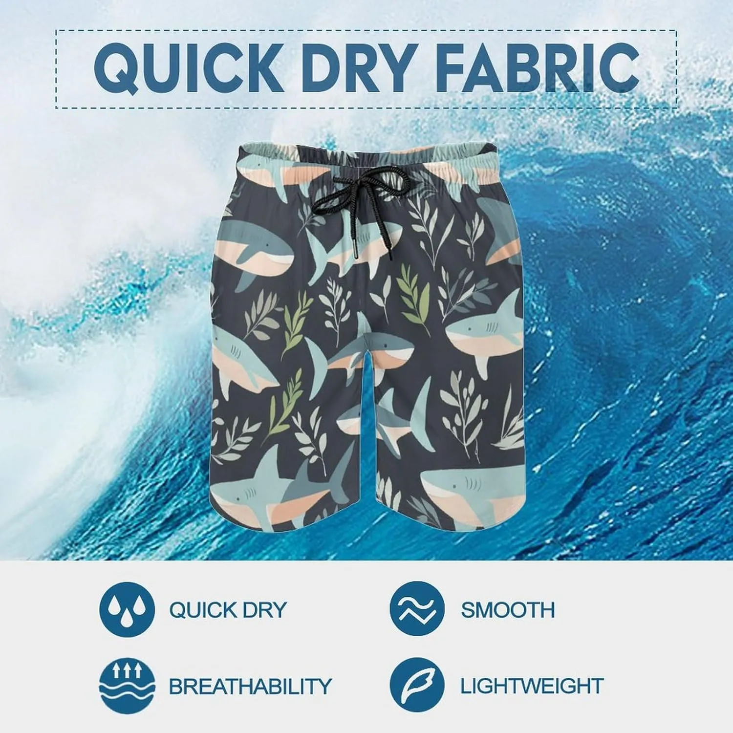 Shark Pattern Men's Athletic Running Shorts with Pockets Lightweight Beach Shorts Quick Dry