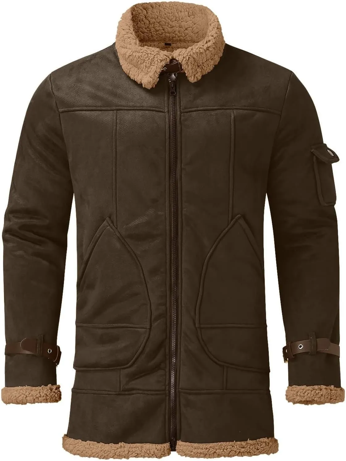 Shearling Coat Men Warm Fleece Lined Coat Aviator Shearling Sheepskin Leather Winter Jacket Lapel Work Cargo Jackets