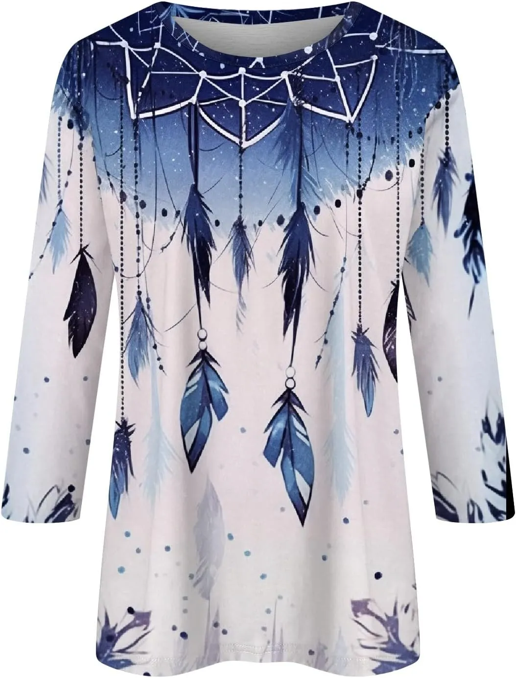 Shirts for Women 3/4 Length Sleeve Crewneck Tops Summer Fall Casual Loose Fit Printed Beach Holiday Basic Blouses