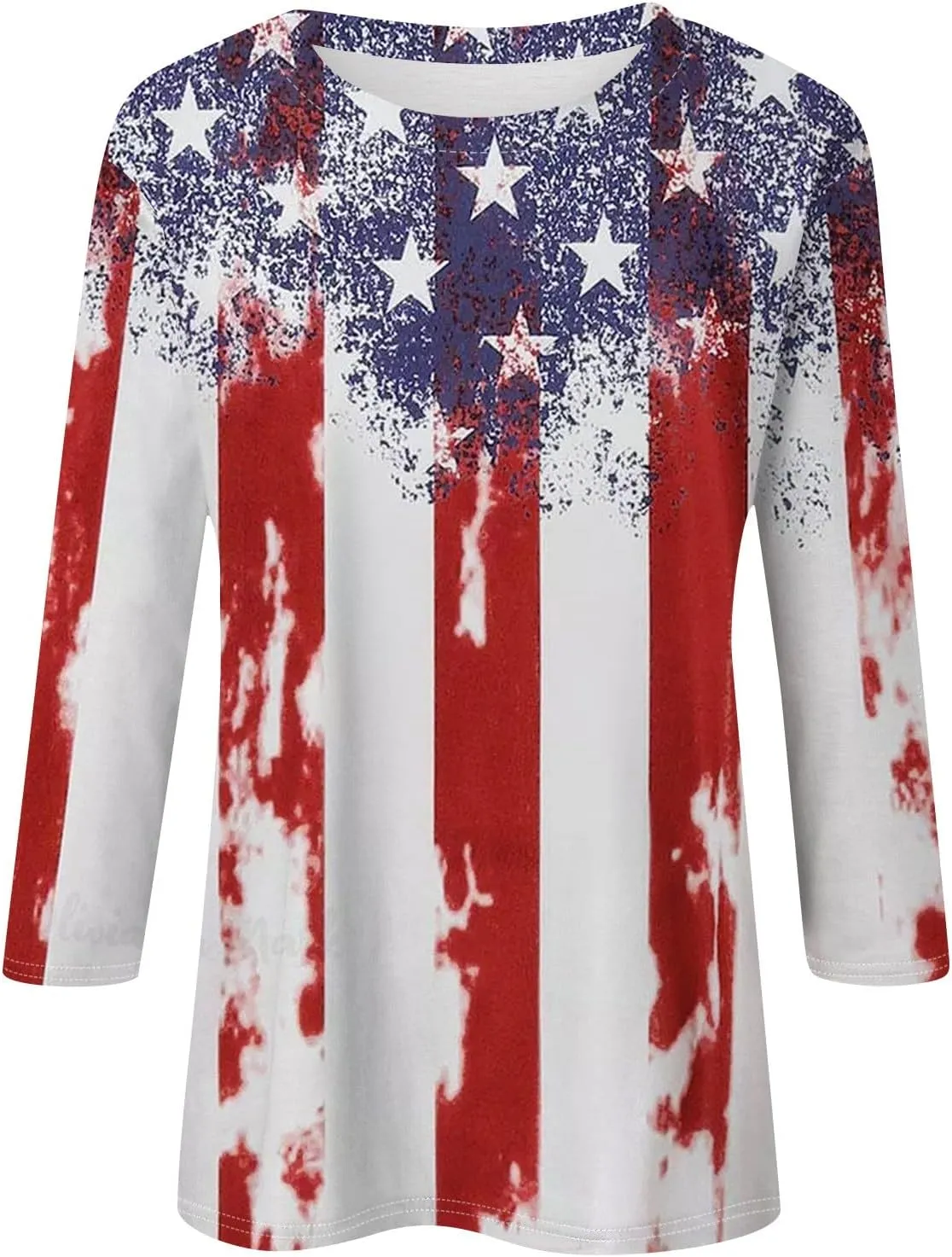 Shirts for Women 3/4 Length Sleeve Crewneck Tops Summer Fall Casual Loose Fit Printed Beach Holiday Basic Blouses