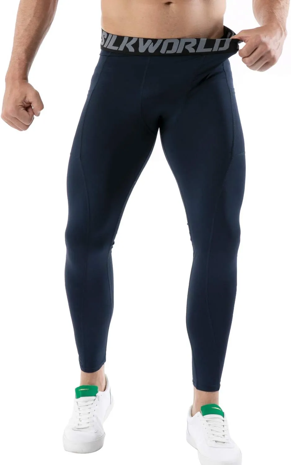 SILKWORLD Men's 1~3 Pack Compression Pants Pockets Cool Dry Gym Leggings Baselayer Running Tights