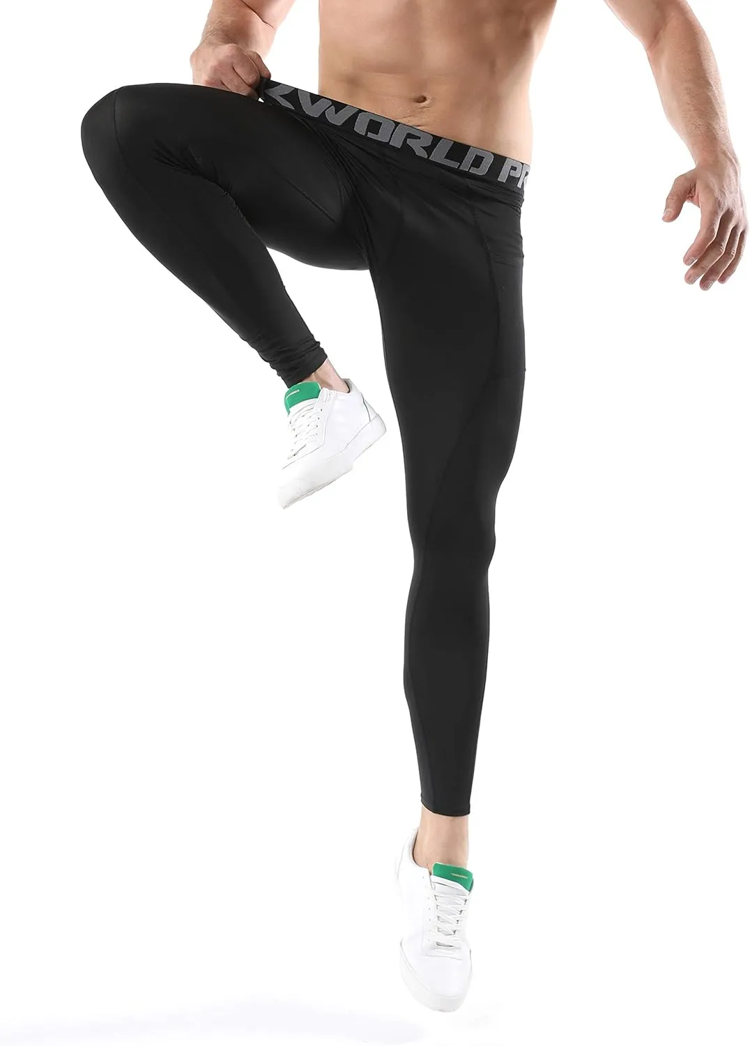 SILKWORLD Men's 1~3 Pack Compression Pants Pockets Cool Dry Gym Leggings Baselayer Running Tights