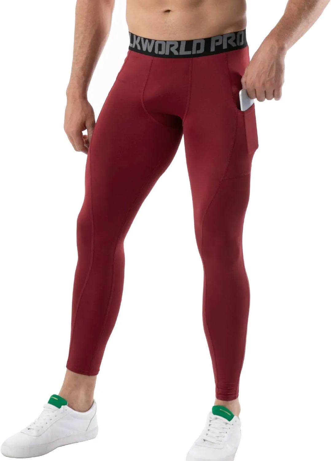 SILKWORLD Men's 1~3 Pack Compression Pants Pockets Cool Dry Gym Leggings Baselayer Running Tights