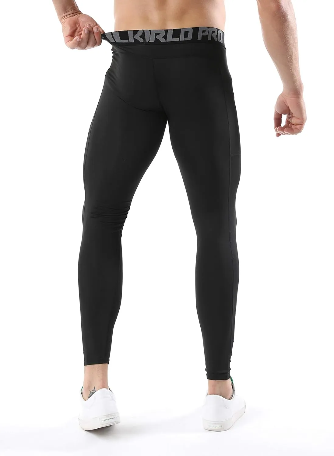 SILKWORLD Men's 1~3 Pack Compression Pants Pockets Cool Dry Gym Leggings Baselayer Running Tights