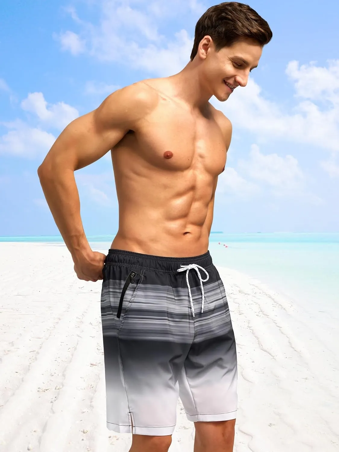 SILKWORLD Mens Swim Trunks Quick Dry Bathing Suit Board Swimming Shorts with Zipper Pockets and Compression Liner