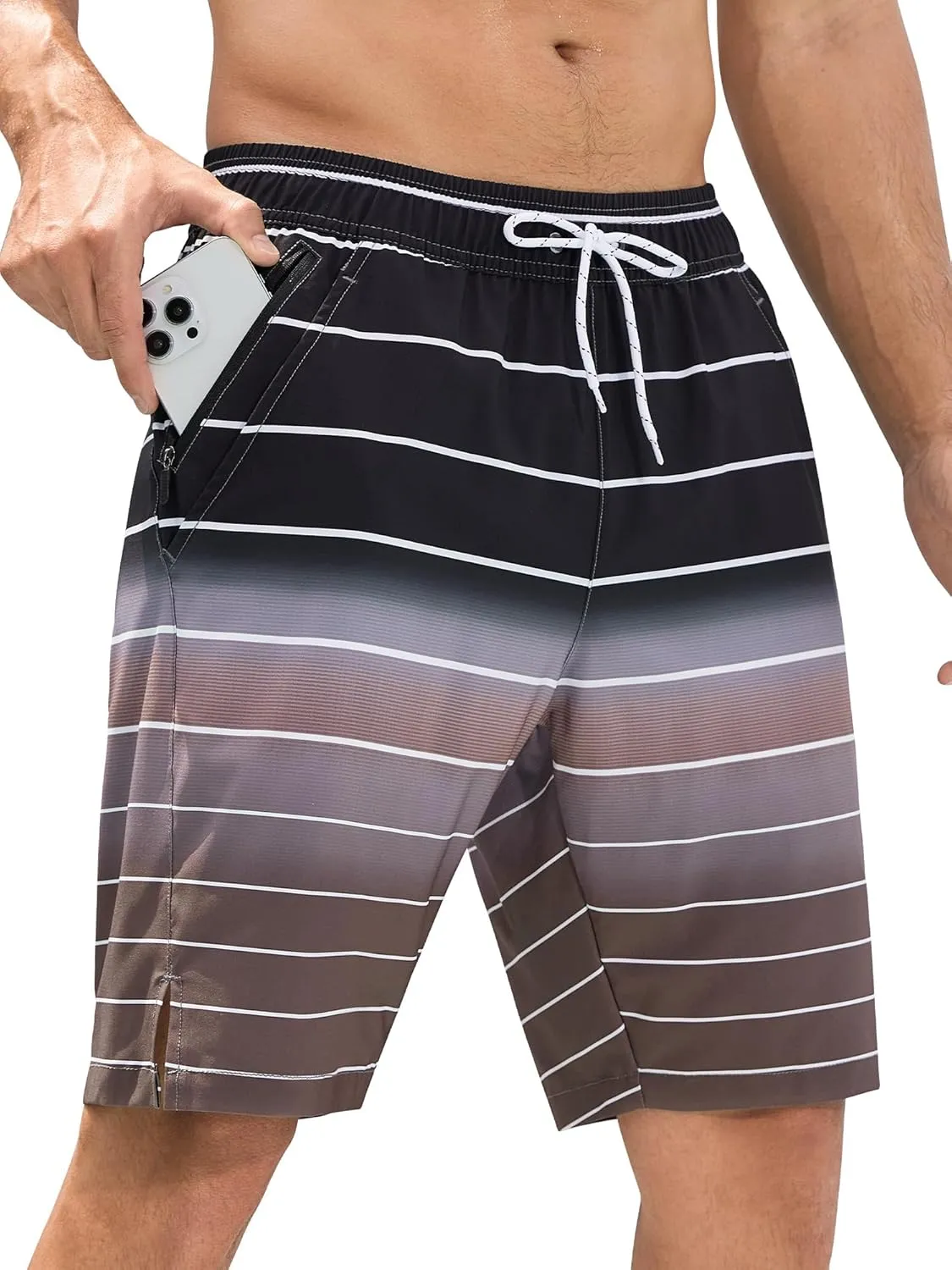 SILKWORLD Mens Swim Trunks Quick Dry Bathing Suit Board Swimming Shorts with Zipper Pockets and Compression Liner