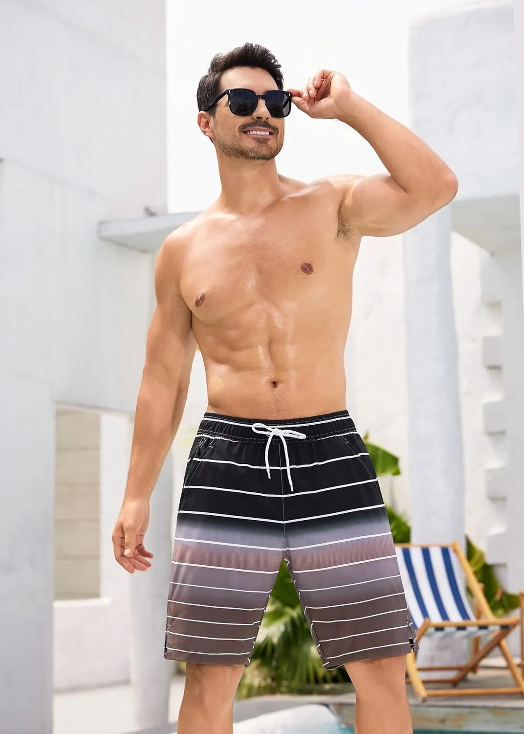 SILKWORLD Mens Swim Trunks Quick Dry Bathing Suit Board Swimming Shorts with Zipper Pockets and Compression Liner