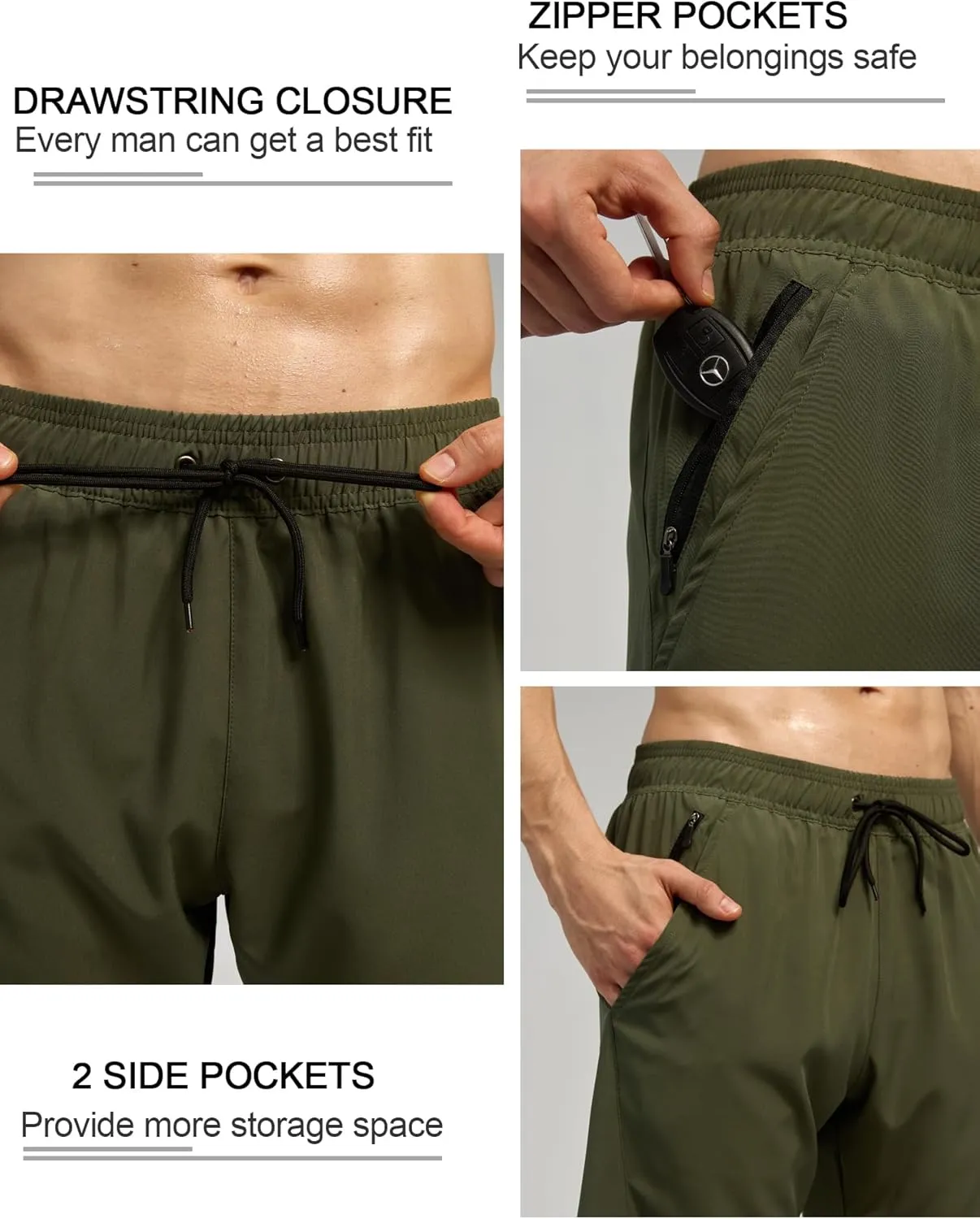 SILKWORLD Mens Swim Trunks Quick Dry Bathing Suit Board Swimming Shorts with Zipper Pockets and Compression Liner