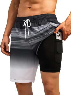 SILKWORLD Mens Swim Trunks Quick Dry Bathing Suit Board Swimming Shorts with Zipper Pockets and Compression Liner
