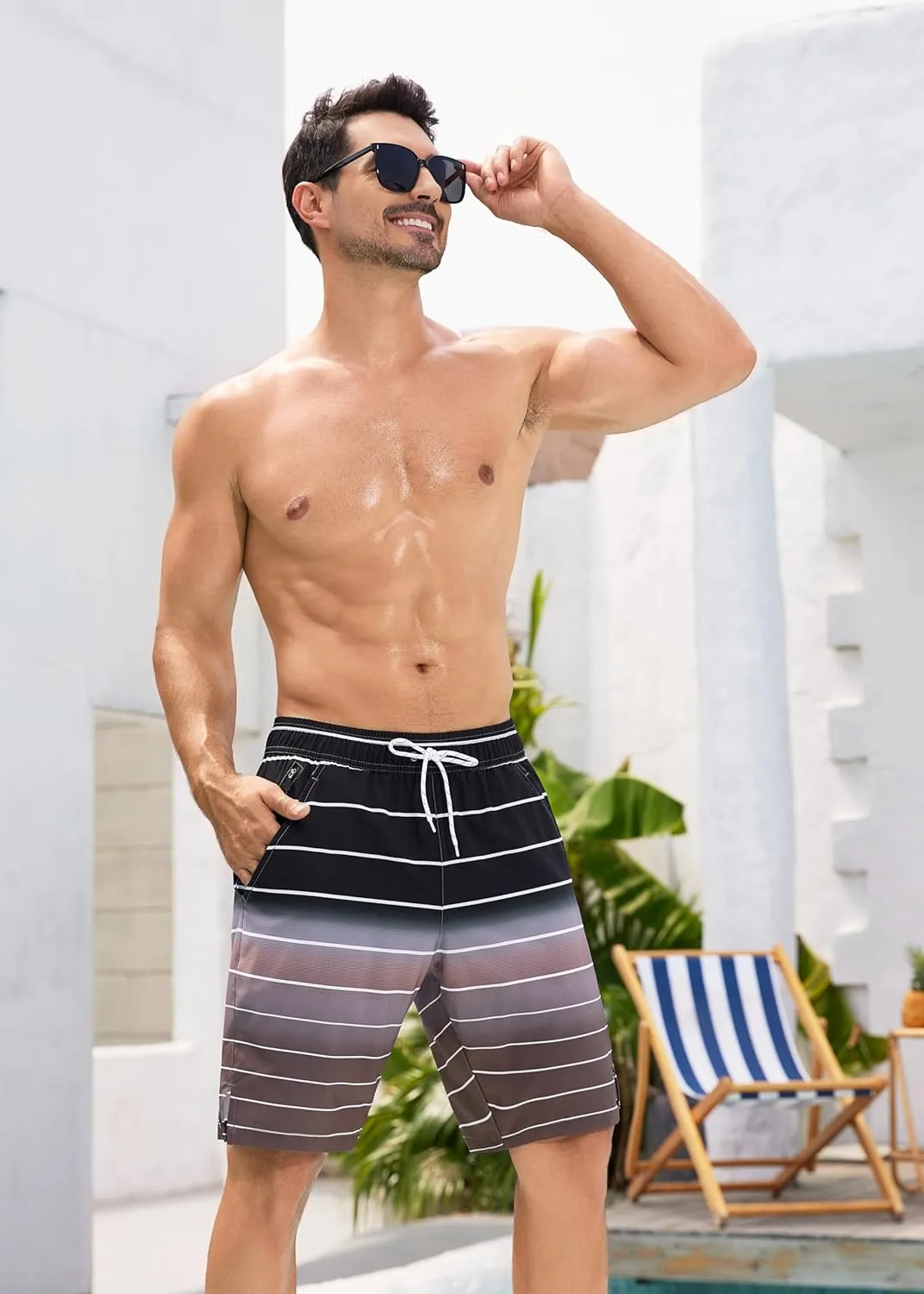 SILKWORLD Mens Swim Trunks Quick Dry Bathing Suit Board Swimming Shorts with Zipper Pockets and Compression Liner