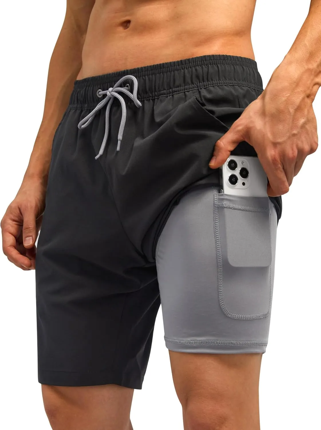 SILKWORLD Mens Swim Trunks Quick Dry Bathing Suit Board Swimming Shorts with Zipper Pockets and Compression Liner
