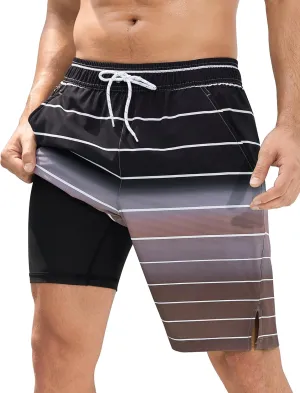 SILKWORLD Mens Swim Trunks Quick Dry Bathing Suit Board Swimming Shorts with Zipper Pockets and Compression Liner