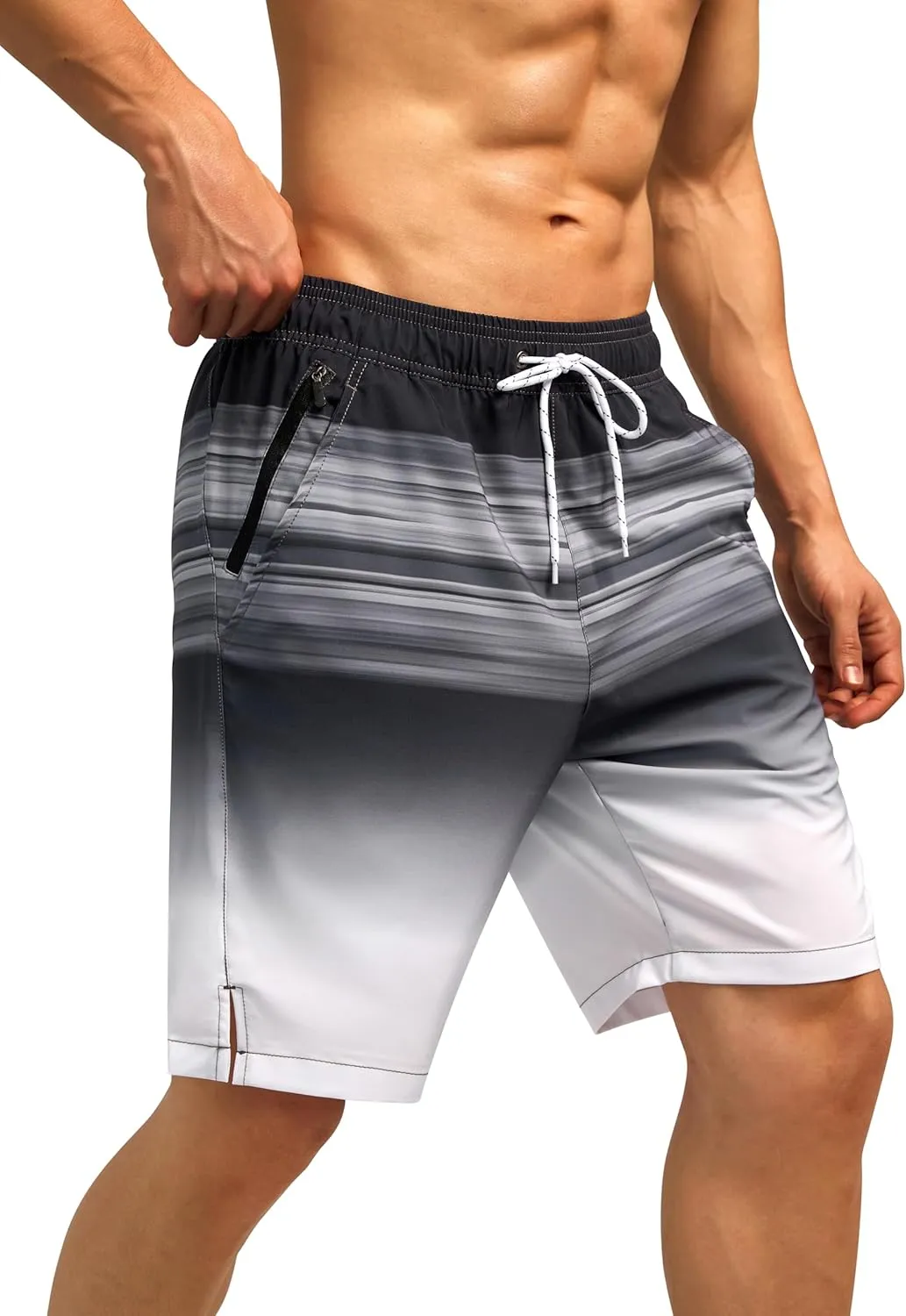 SILKWORLD Mens Swim Trunks Quick Dry Bathing Suit Board Swimming Shorts with Zipper Pockets and Compression Liner