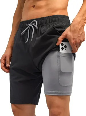 SILKWORLD Mens Swim Trunks Quick Dry Bathing Suit Board Swimming Shorts with Zipper Pockets and Compression Liner