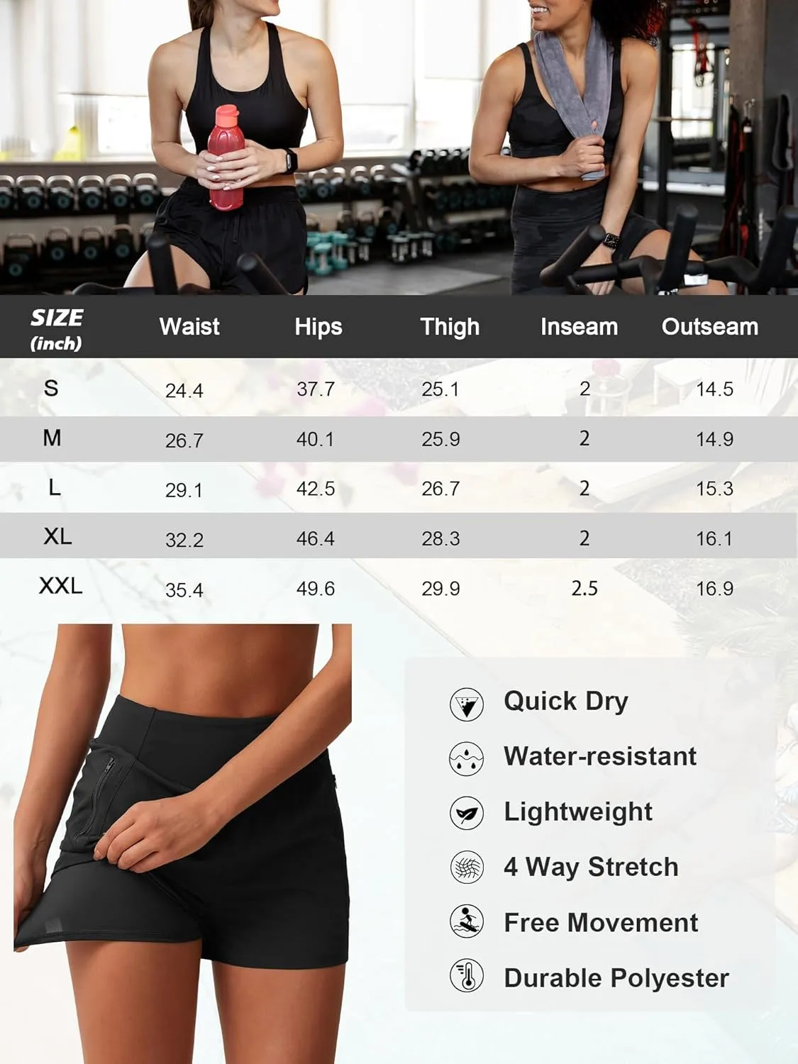 SILKWORLD Womens Running Shorts with Zipper Pockets Summer Cool Athletic Gym Workout Shorts