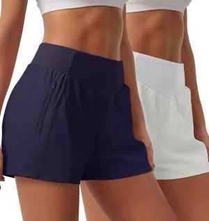 SILKWORLD Womens Running Shorts with Zipper Pockets Summer Cool Athletic Gym Workout Shorts