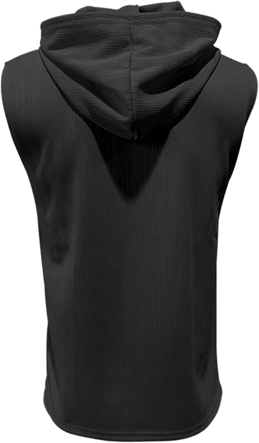Sleeveless Hoodies for Men Lace Up V Neck Tank Tops with Hood Solid Fitness Muscle Shirts Summer Bodybuilding Gym Tee