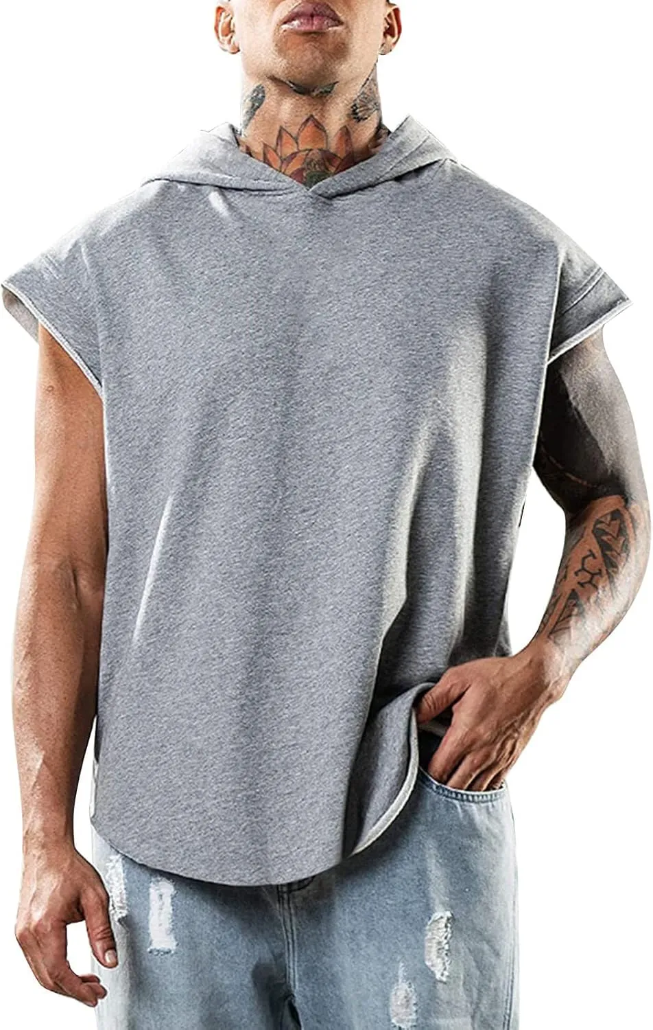 Sleeveless Hoodies for Men Tank Tops with Hood Summer Solid Color Muscle Shirt Hooded Athletic Gym Running Undershirt