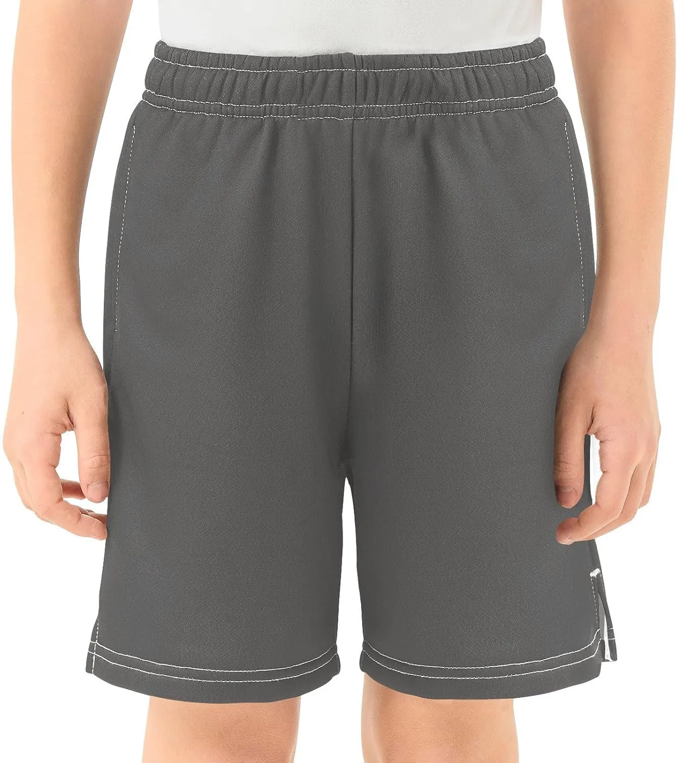 Solid Color Boys Athletic Shorts Quick Dry Kids Active Running Shorts with Pockets