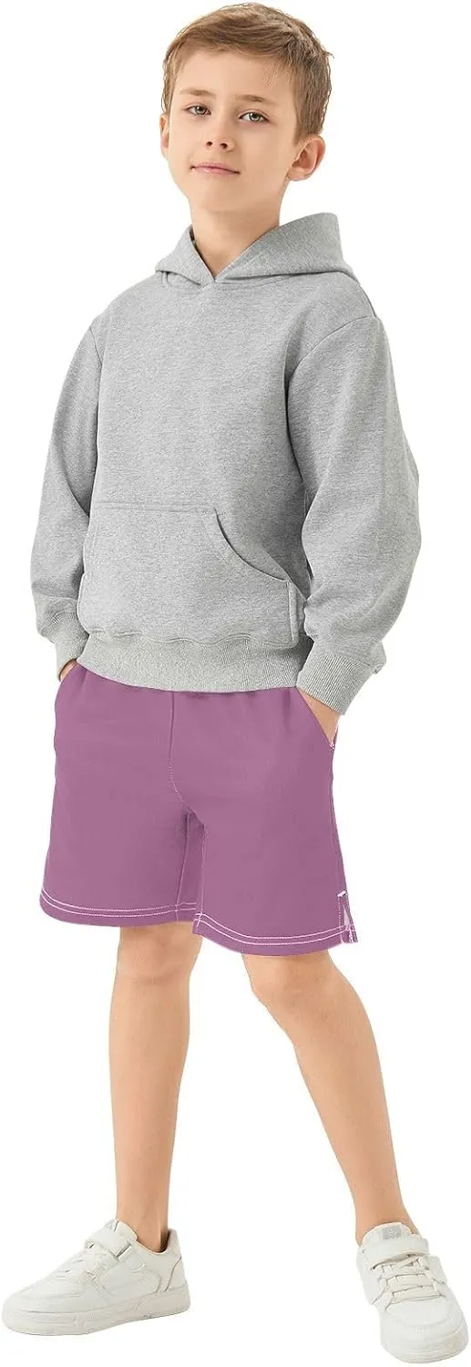 Solid Color Boys Athletic Shorts Quick Dry Kids Active Running Shorts with Pockets