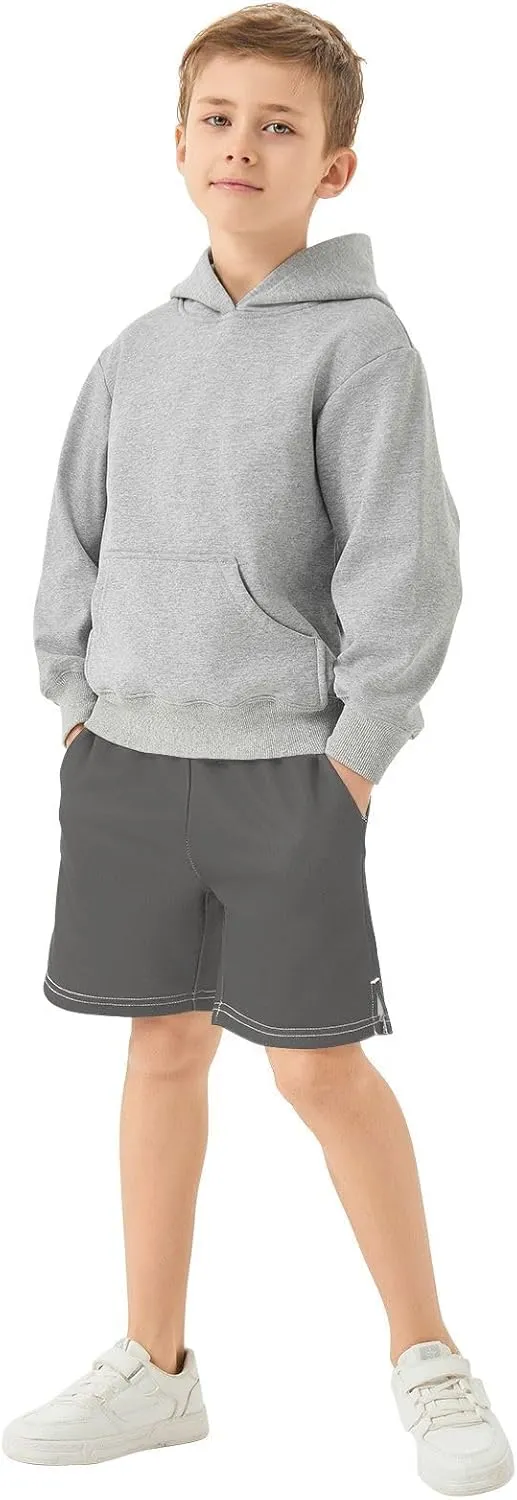 Solid Color Boys Athletic Shorts Quick Dry Kids Active Running Shorts with Pockets