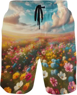 Spring Flowers Sea Landscape Beach Swimming Shorts Men's Swim Trunks Funny Hawaiian Swimwear Bathing Suits S
