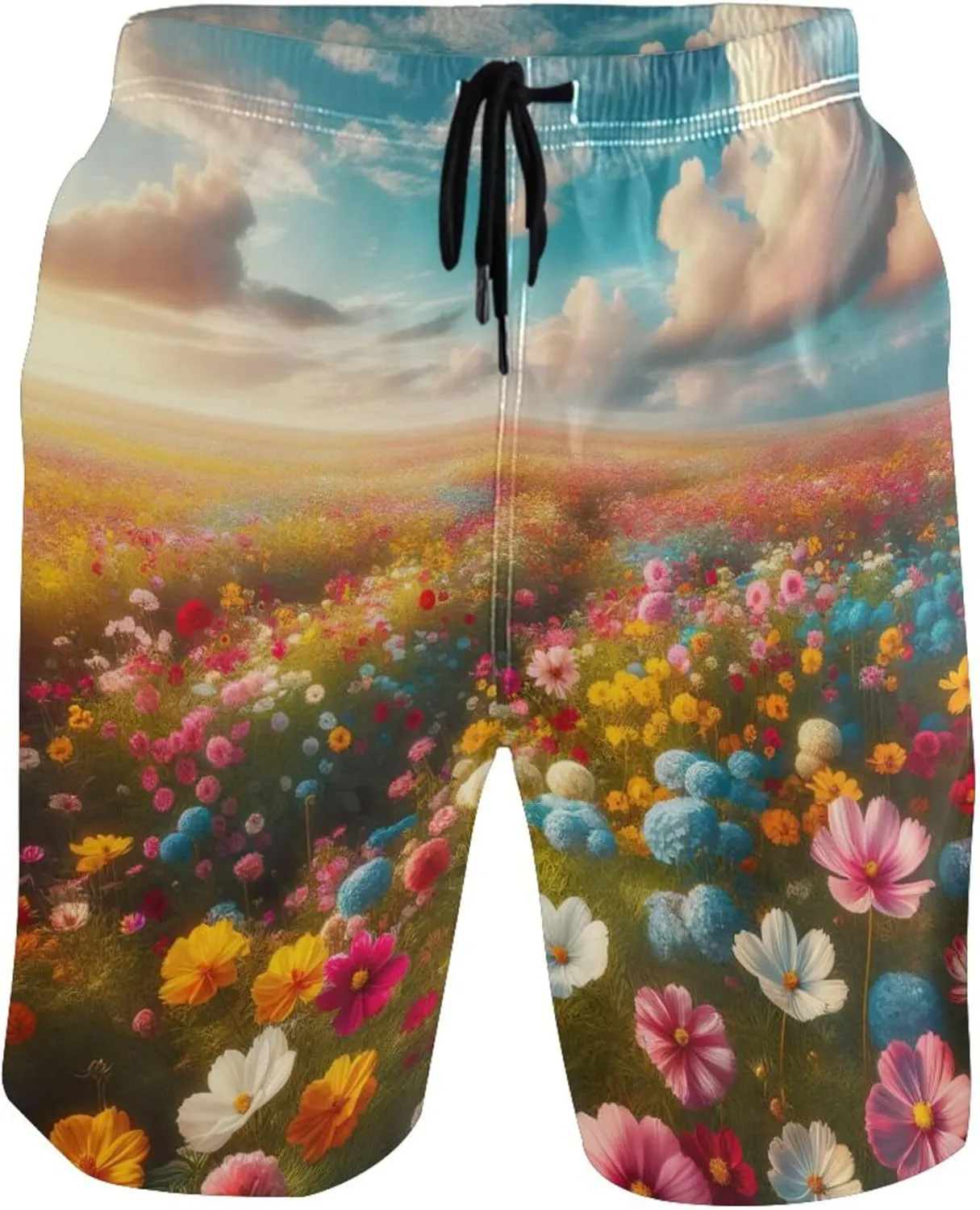 Spring Flowers Sea Landscape Beach Swimming Shorts Men's Swim Trunks Funny Hawaiian Swimwear Bathing Suits S
