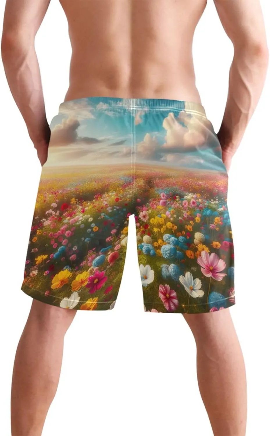 Spring Flowers Sea Landscape Beach Swimming Shorts Men's Swim Trunks Funny Hawaiian Swimwear Bathing Suits S