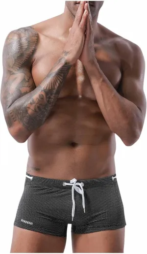 Square Cut Swimsuit Men Sexy Swim Briefs Beach Bikini Sport Swimwear Low Wasit Shorts Pants with Drawstring Beach