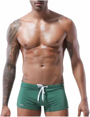 Square Cut Swimsuit Men Sexy Swim Briefs Beach Bikini Sport Swimwear Low Wasit Shorts Pants with Drawstring Beach