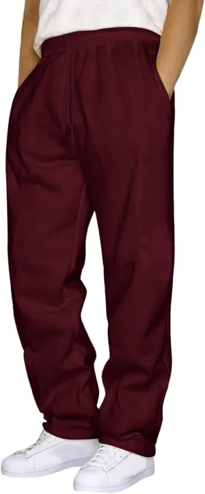 Straight Leg Sweatpants for Men Solid Casual Drawstring Elastic Waist Pants Loose Fit Comfort Trousers with Pockets