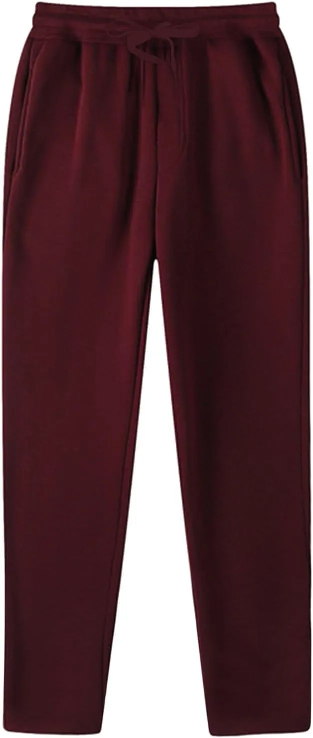Straight Leg Sweatpants for Men Solid Casual Drawstring Elastic Waist Pants Loose Fit Comfort Trousers with Pockets