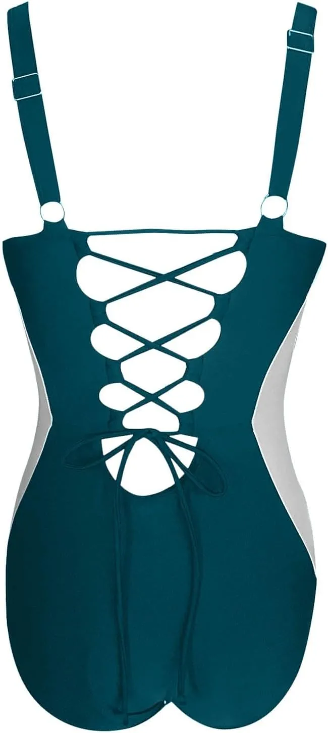 Stylish Swimwear for Women - V Neck Backless Design with Lace Detail for Beach Pool and Vacation