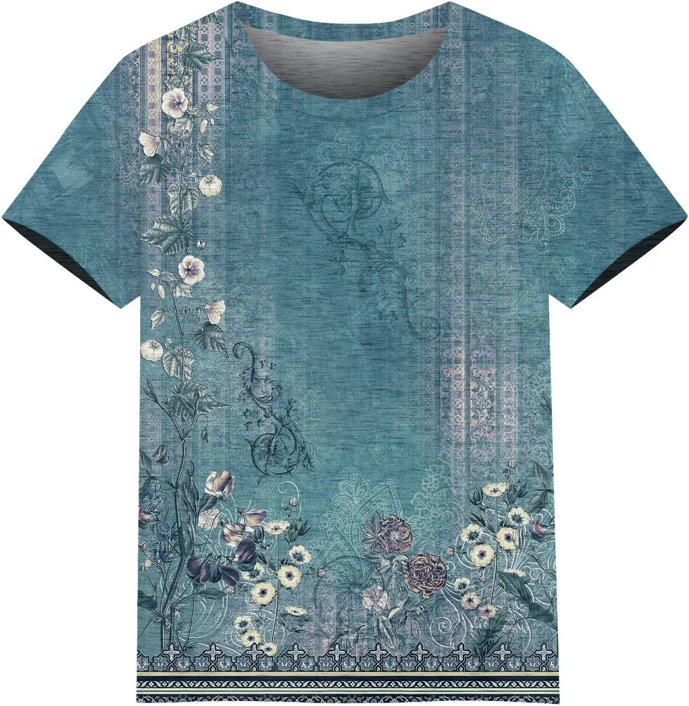 Summer Tops for Women 2025 Fashion Spring Short Sleeve Shirts Floral Print Crew Neck Plus Size Blouses Trendy Tshirts