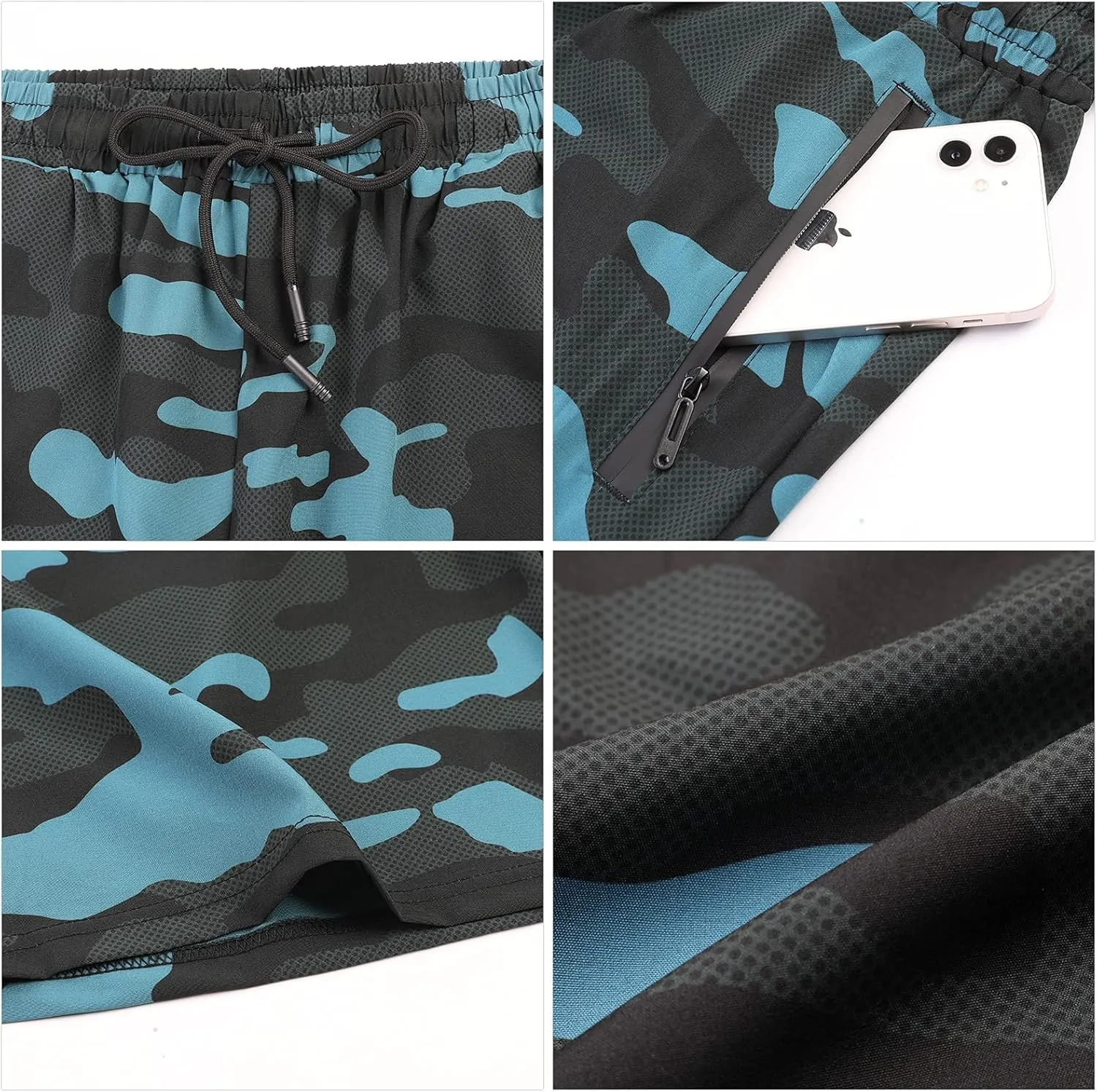 Surenow Men's 7" Workout Running Shorts Camouflage Quick-Dry Lightweight Breathable with Pocket