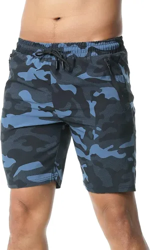 Surenow Men's 7" Workout Running Shorts Camouflage Quick-Dry Lightweight Breathable with Pocket