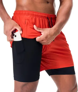Suwangi Men's Athletic Running Shorts 2 in 1 Quick Dry Workout Athletic Shorts Gym Running Shorts for Men with Phone Pockets