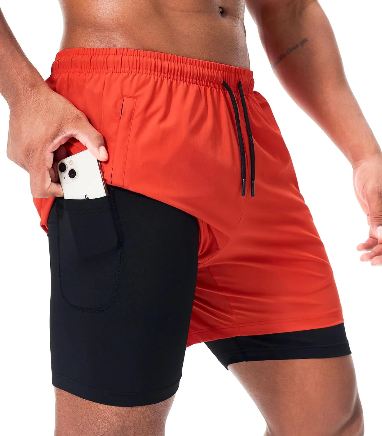 Suwangi Men's Athletic Running Shorts 2 in 1 Quick Dry Workout Athletic Shorts Gym Running Shorts for Men with Phone Pockets