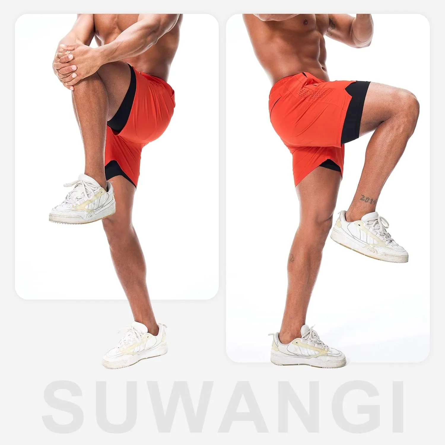 Suwangi Men's Athletic Running Shorts 2 in 1 Quick Dry Workout Athletic Shorts Gym Running Shorts for Men with Phone Pockets