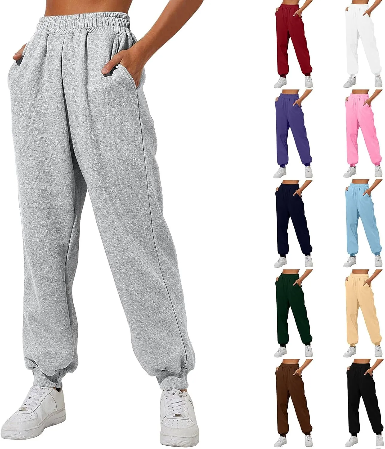 Sweatpants for Women, Womens Fleece Cargo Sweatpants Casual Baggy Wide Leg Jogger Pants Athletic Bottom Yoga Gym Pants