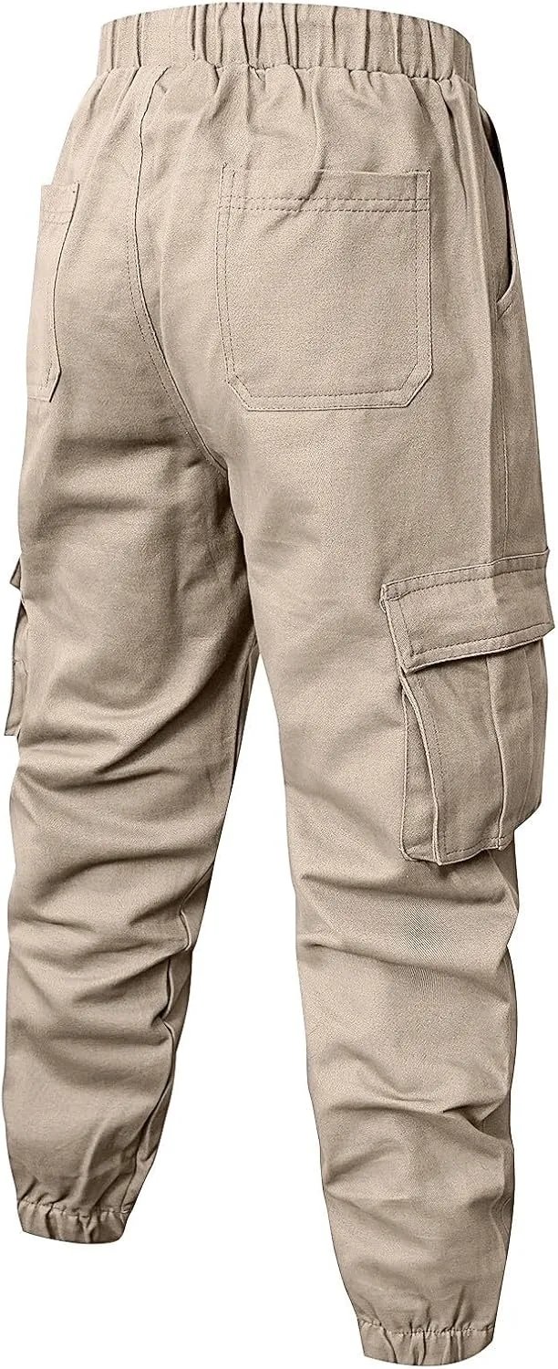 Tactical Pants for Men Relaxed Fit Elastic Waist Cotton Sweatpants Plus Size Straight Leg Outdoor Tapered Hiking Pants