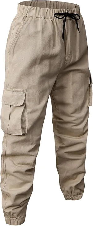 Tactical Pants for Men Relaxed Fit Elastic Waist Cotton Sweatpants Plus Size Straight Leg Outdoor Tapered Hiking Pants