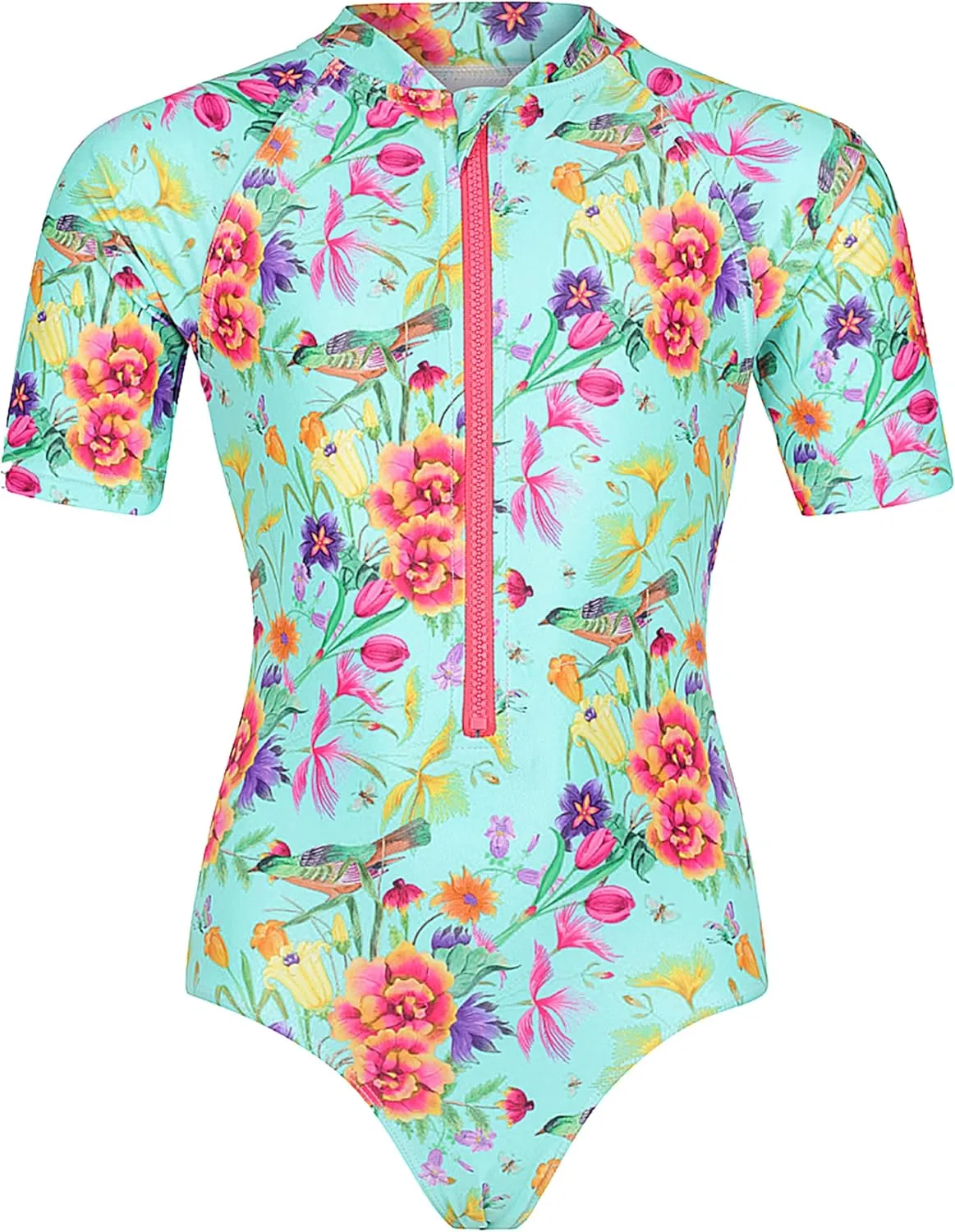 Tame the Sun Long Sleeve Girls' Swimsuit - Rash Guard with Frills, UPF 50  Zipper Swimwear - Bathing Suit for Ages 3-12